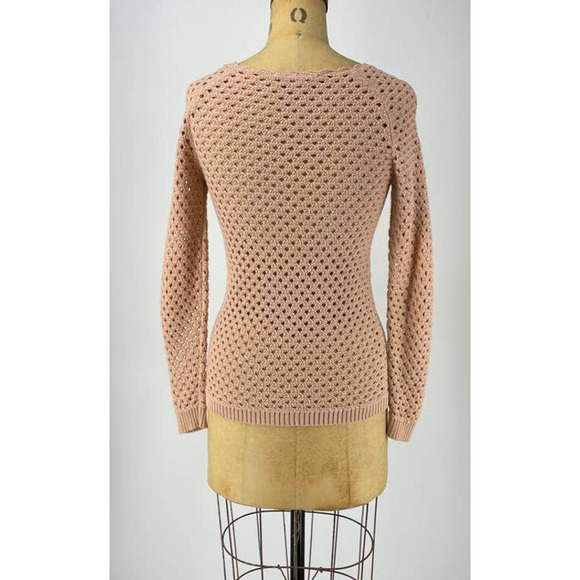 Loft Petites Beige Crochet Pullover Sweater Top Scoop Neck Size  XXSP - Picture 2 of 6
